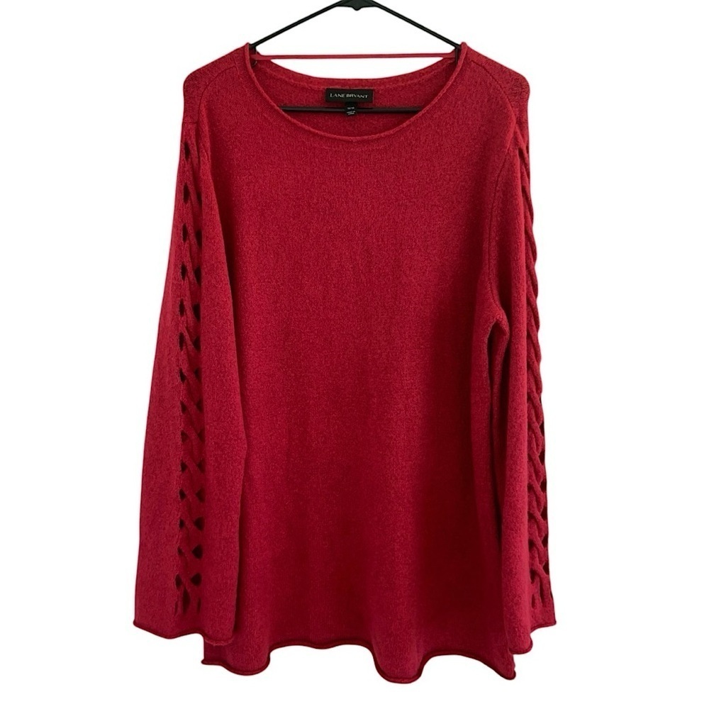 Lane Bryant Fuchsia Pink Lattice Cut Out Long Sleeve Shimmer Sweater NWT - Picture 1 of 15